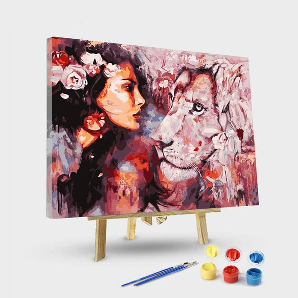 paintingnumberart 16"x20"/40x50cm / Without frame Paint By Numbers Kit- Lion & woman