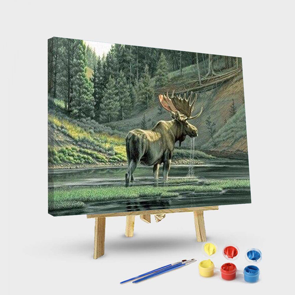 paintingnumberart 16"x20"/40x50cm / Without frame Paint By Numbers Kit – Moose By a River