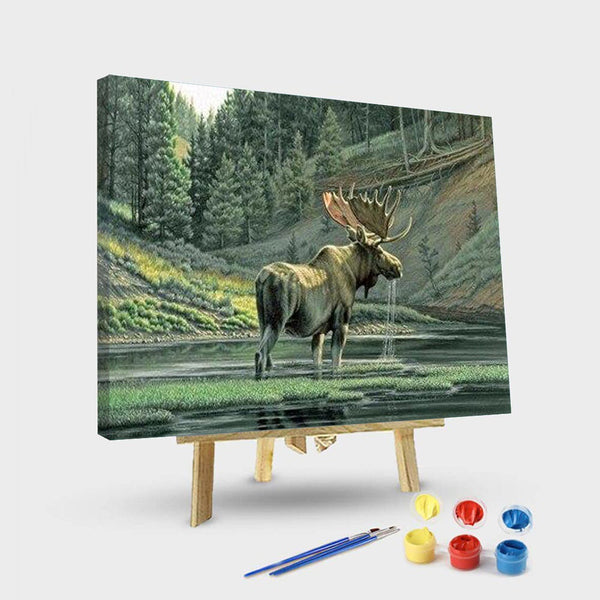 paintingnumberart 16"x20"/40x50cm / Without frame Paint By Numbers Kit – Moose By a River