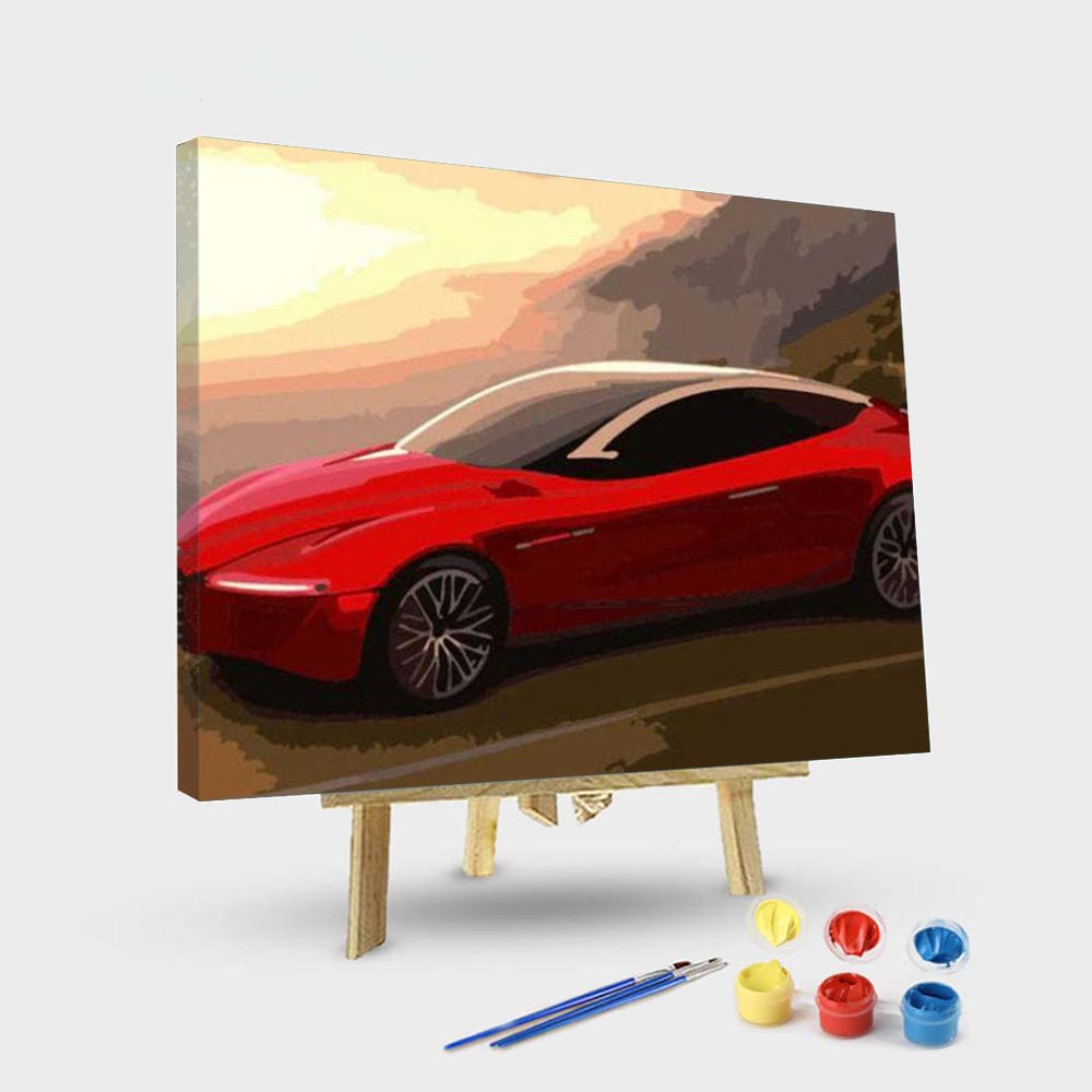 paintingnumberart 16"x20"/40x50cm / Without frame Paint By Numbers Kit – Mountain Peak Red Car