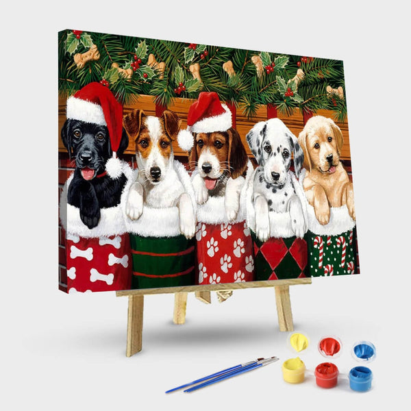paintingnumberart 16"x20"/40x50cm / Without frame Paint By Numbers Kit-Mr Christmas Puppies