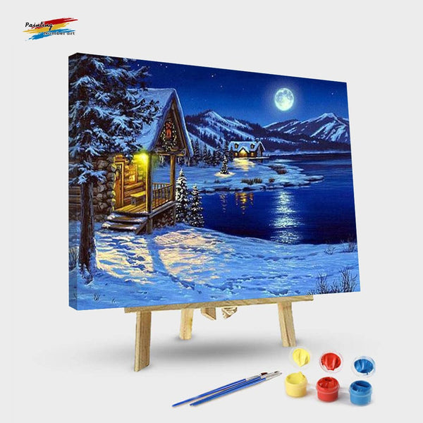 paintingnumberart 16"x20"/40x50cm / Without frame Paint By Numbers Kit – Night view by the lake