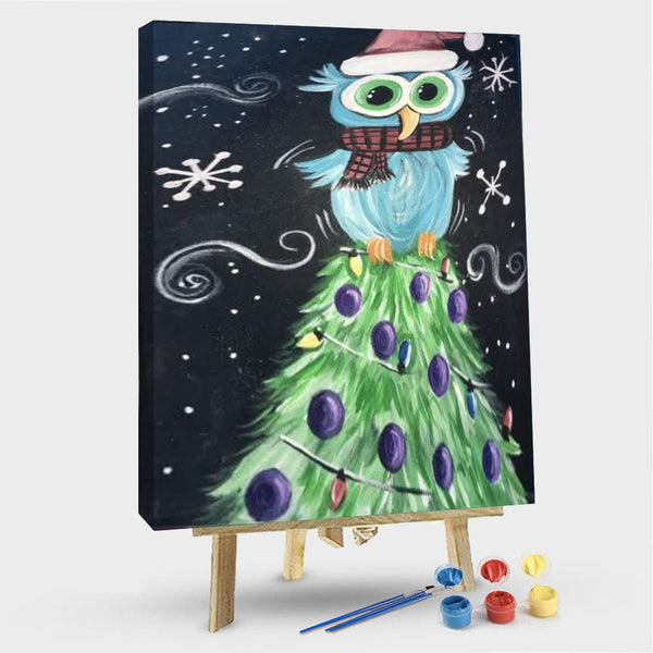 paintingnumberart 16"x20"/40x50cm / Without frame Paint By Numbers Kit – Owls On The Christmas Tree