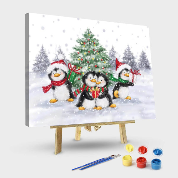 paintingnumberart 16"x20"/40x50cm / Without frame Paint By Numbers Kit-Penguins Christmas