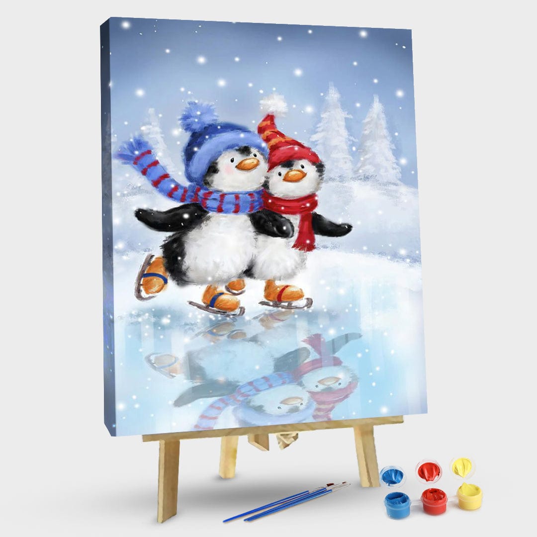 paintingnumberart 16"x20"/40x50cm / Without frame Paint By Numbers Kit-Penguins Skating