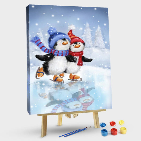 paintingnumberart 16"x20"/40x50cm / Without frame Paint By Numbers Kit-Penguins Skating