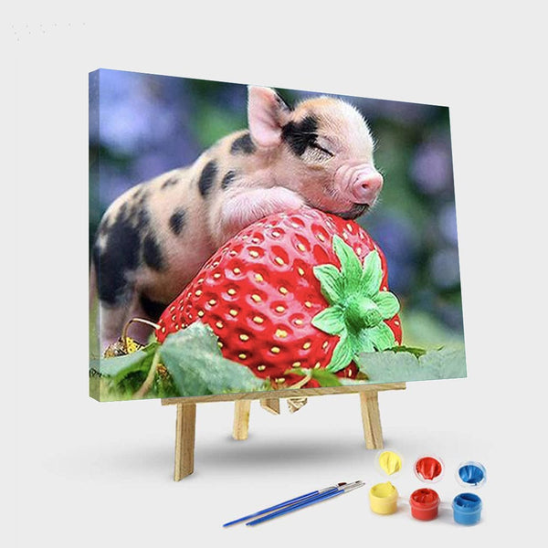 paintingnumberart 16"x20"/40x50cm / Without frame Paint By Numbers Kit – Pig on Strawberries