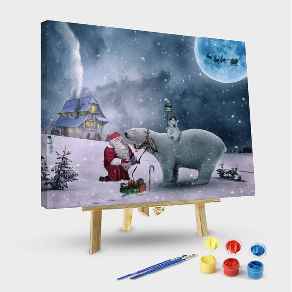 paintingnumberart 16"x20"/40x50cm / Without frame Paint By Numbers Kit -Polar Bears And Santa Claus