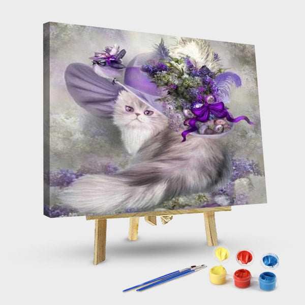 paintingnumberart 16"x20"/40x50cm / Without frame Paint by Numbers Kit-Princess Cat in a Beautiful Hat