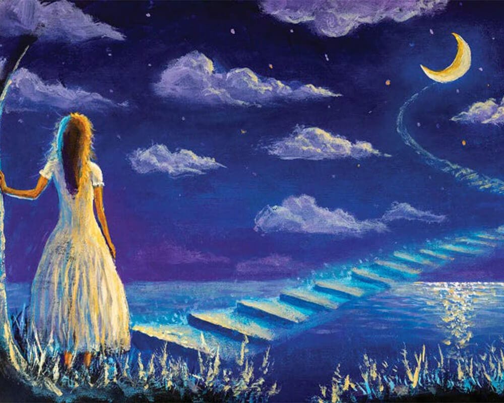 paintingnumberart 16"x20"/40x50cm / Without frame Paint By Numbers Kit-Princess Climbs Magic Steps To Moon In Night Seascape