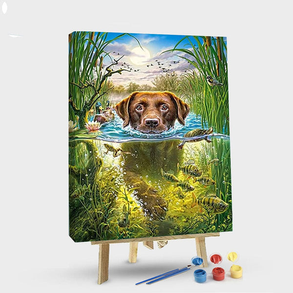 paintingnumberart 16"x20"/40x50cm / Without frame Paint By Numbers Kit – Puppy swimming
