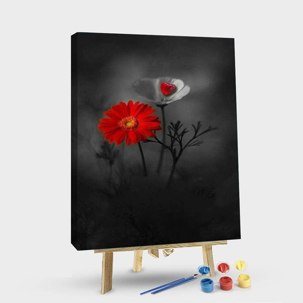 paintingnumberart 16"x20"/40x50cm / Without frame Paint By Numbers Kit – Red and White Flowers In Dark