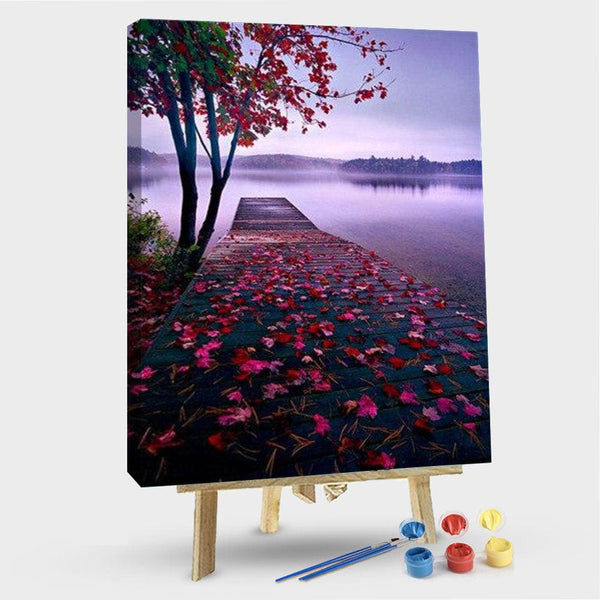 paintingnumberart 16"x20"/40x50cm / Without frame Paint By Numbers Kit – Red Tree Leaves On Lake