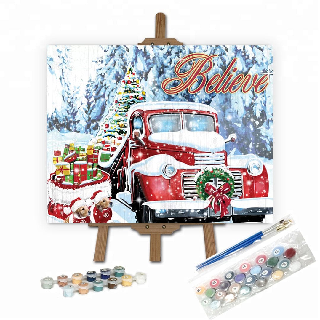 paintingnumberart 16"x20"/40x50cm / Without frame Paint by Numbers Kit-Red Truck Christmas