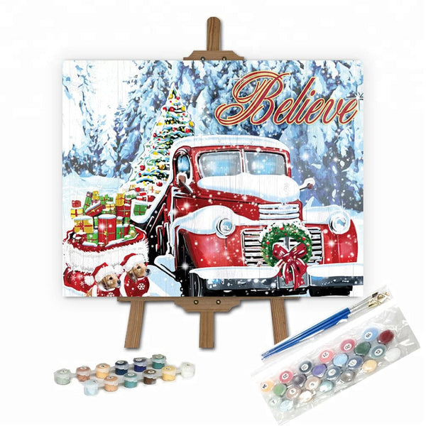 paintingnumberart 16"x20"/40x50cm / Without frame Paint by Numbers Kit-Red Truck Christmas