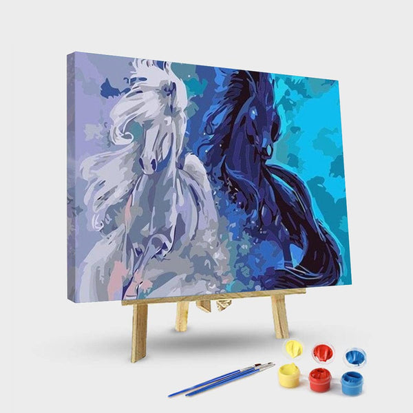 paintingnumberart 16"x20"/40x50cm / Without frame Paint By Numbers Kit – Reflection of Black and White Horses