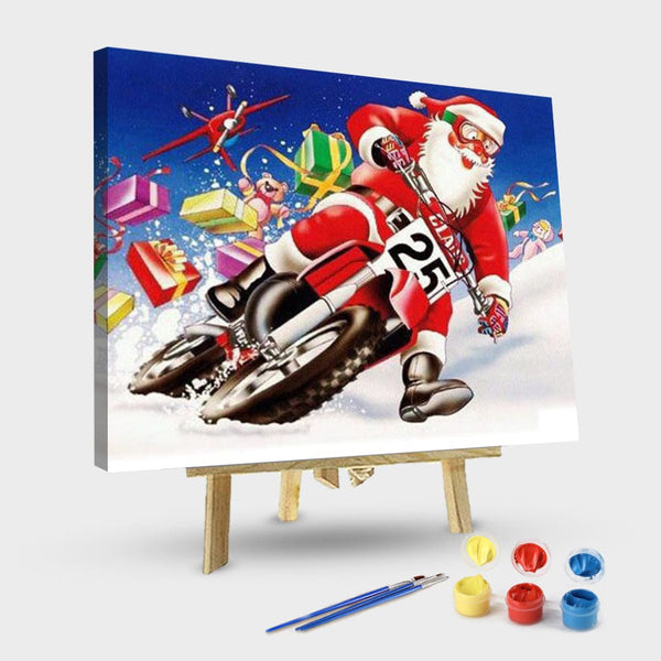 paintingnumberart 16"x20"/40x50cm / Without frame Paint By Numbers Kit-Santa Kicking Up Snow On Dirt Bike