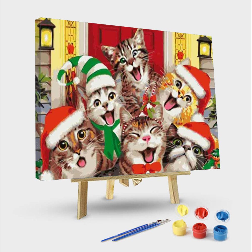 paintingnumberart 16"x20"/40x50cm / Without frame Paint By Numbers Kit -Six Christmas Cats