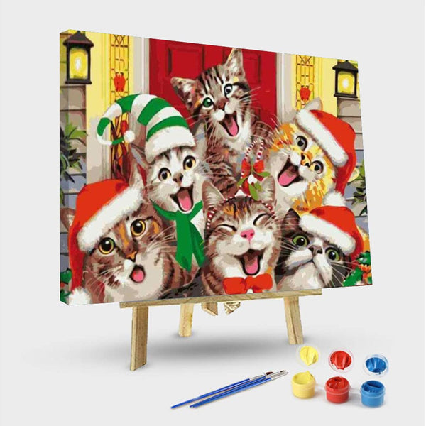 paintingnumberart 16"x20"/40x50cm / Without frame Paint By Numbers Kit -Six Christmas Cats