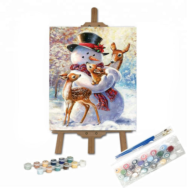 paintingnumberart 16"x20"/40x50cm / Without frame Paint By Numbers Kit-Snowman and Three Fawns-01
