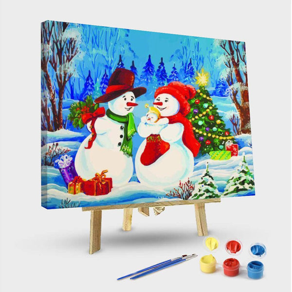paintingnumberart 16"x20"/40x50cm / Without frame Paint By Numbers Kit -Snowman family