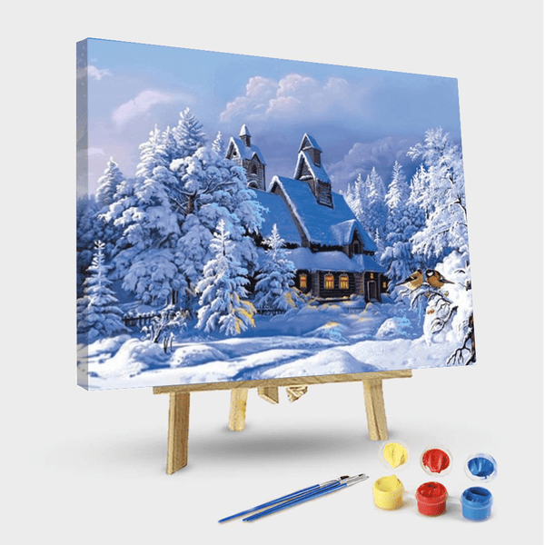 paintingnumberart 16"x20"/40x50cm / Without frame Paint By Numbers Kit – Snowy Cabin in the Woods