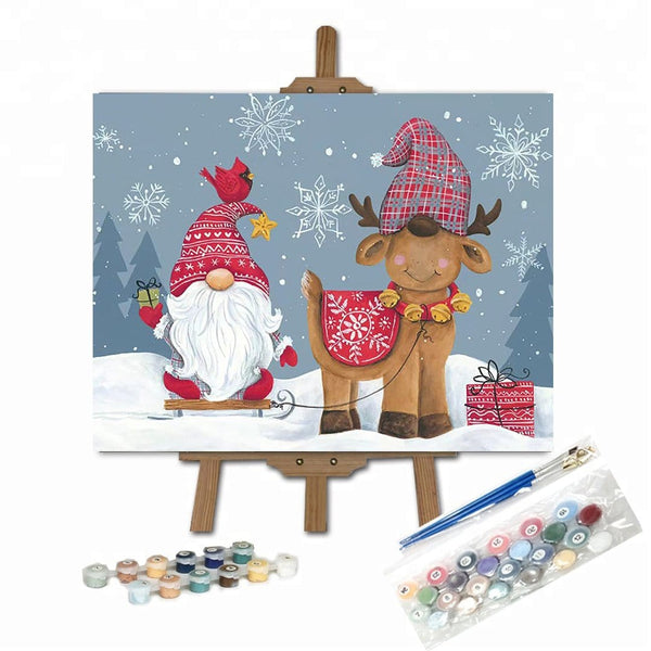paintingnumberart 16"x20"/40x50cm / Without frame Paint By Numbers Kit-Snowy Gnome with Reindeer