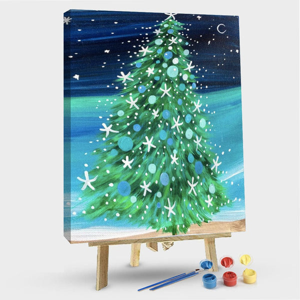 paintingnumberart 16"x20"/40x50cm / Without frame Paint By Numbers Kit – Starry Sky Sea And Christmas Tree
