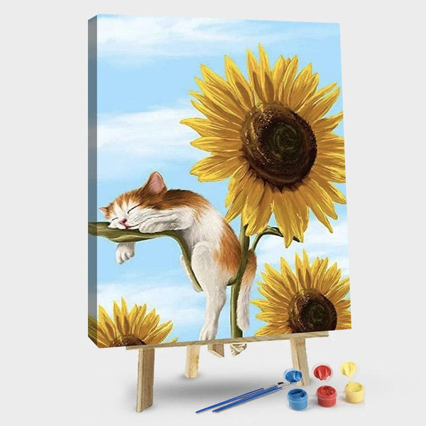 paintingnumberart 16"x20"/40x50cm / Without frame Paint By Numbers Kit – Sunflowers Cat