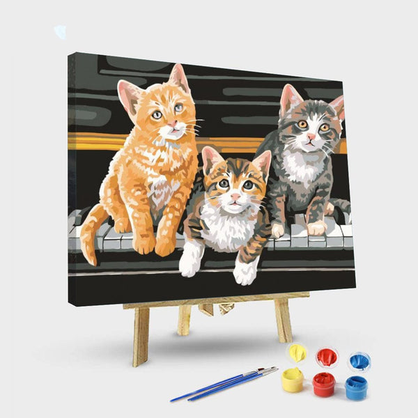 paintingnumberart 16"x20"/40x50cm / Without frame Paint By Numbers Kit – Three Kitten On Piano