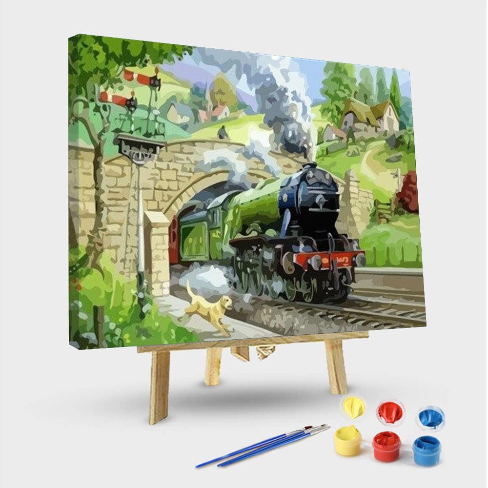 paintingnumberart 16"x20"/40x50cm / Without frame Paint By Numbers Kit – Train Passes Through a Bridge