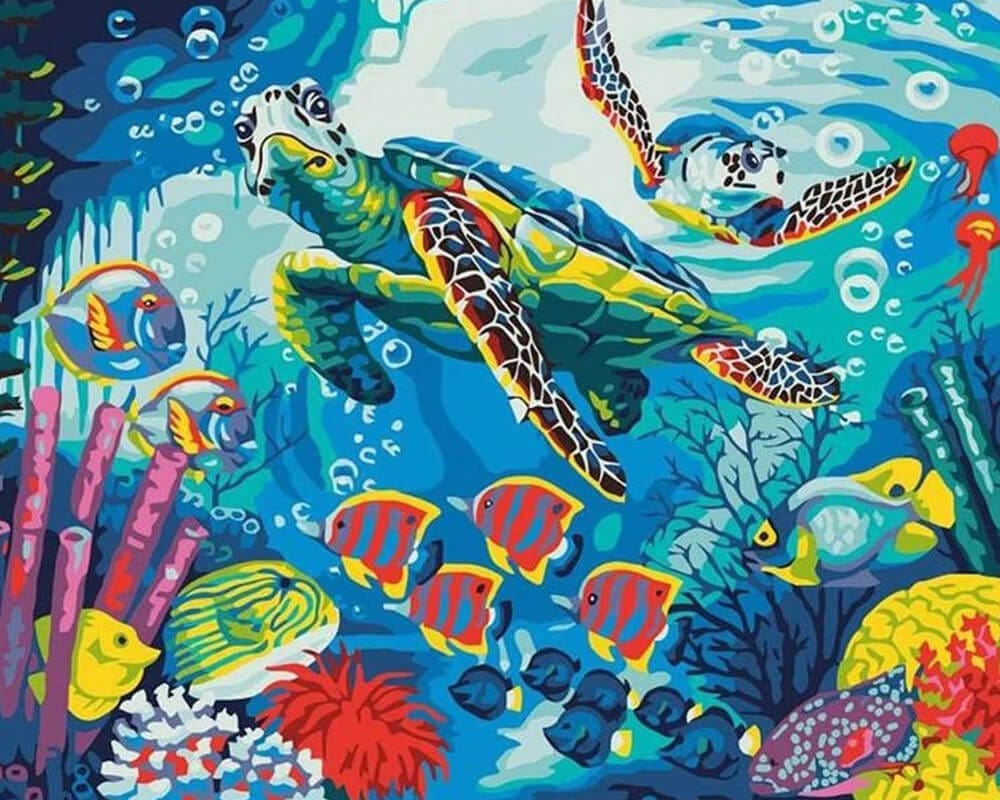 paintingnumberart 16"x20"/40x50cm / Without frame Paint By Numbers Kit-Turtles & Fish in the Ocean