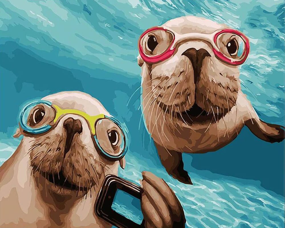 paintingnumberart 16"x20"/40x50cm / Without frame Paint By Numbers Kit-Underwater Selfie