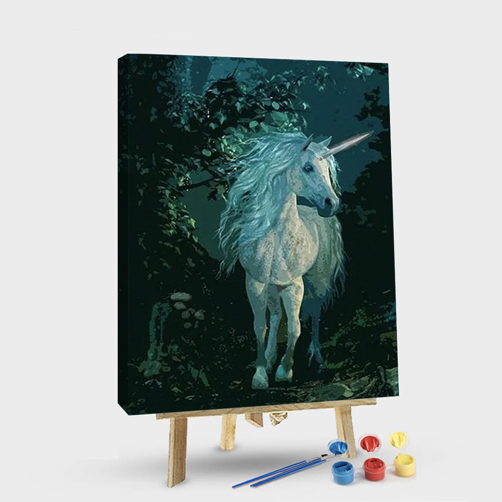 paintingnumberart 16"x20"/40x50cm / Without frame Paint By Numbers Kit – Unicorn In Dark Forest