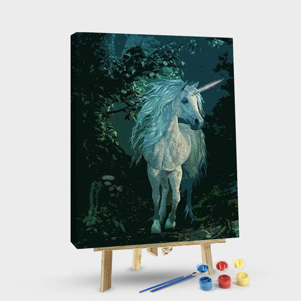 paintingnumberart 16"x20"/40x50cm / Without frame Paint By Numbers Kit – Unicorn In Dark Forest