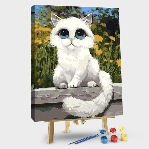 paintingnumberart 16"x20"/40x50cm / Without frame Paint By Numbers Kit – White Lovely Cat