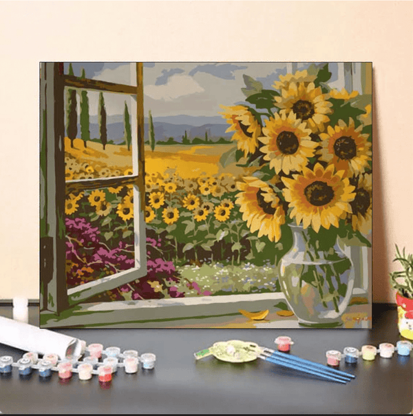 paintingnumberart 16"x20"/40x50cm / Without frame Paint By Numbers Kit – window of Sunflower