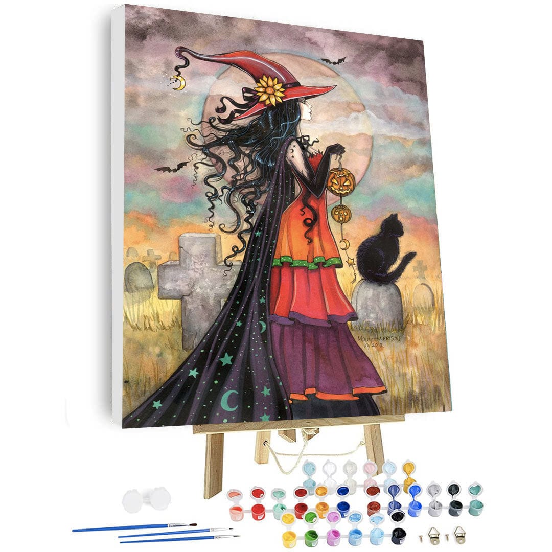 paintingnumberart 16"x20"/40x50cm / Without frame Paint By Numbers Kit – Witch Carrying a Pumpkin Lantern
