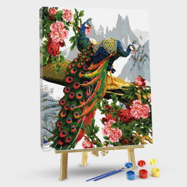 paintingnumberart 16"x20"/40x50cm / Without frame Peacocks In Flowered Tree – Birds Paint By Number