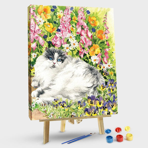 paintingnumberart 16"x20"/40x50cm / Without frame Persian Cat And Pansies-Paint By Numbers Kit