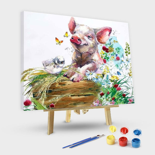 paintingnumberart 16"x20"/40x50cm / Without frame Pig and Bird – Animals Paint By Number