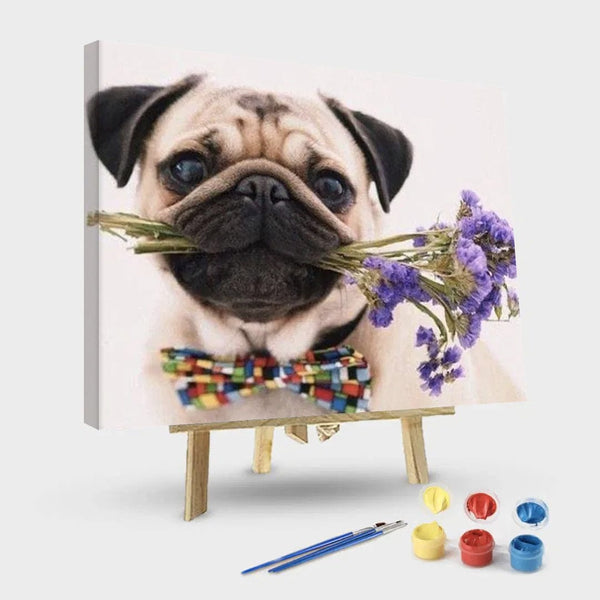 paintingnumberart 16"x20"/40x50cm / Without frame Pug Dog and Flowers – Animals Paint By Number