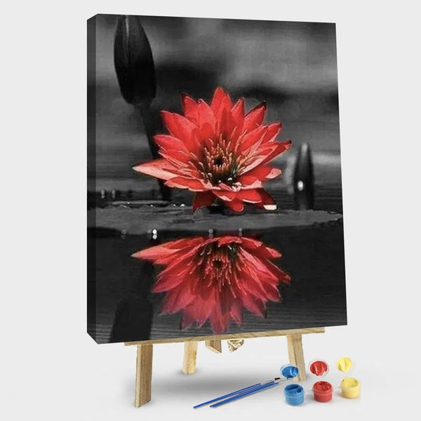 paintingnumberart 16"x20"/40x50cm / Without frame Red Black Flower on Water – Flowers Paint By Number