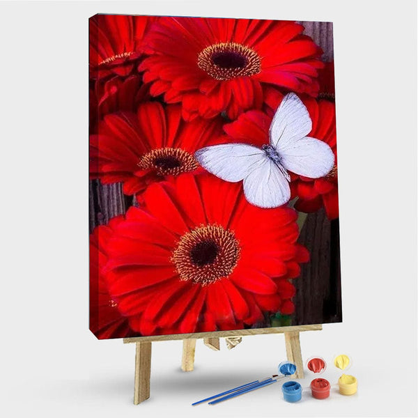 paintingnumberart 16"x20"/40x50cm / Without frame Red Flowers with White Butterfly – Flowers Paint By Number