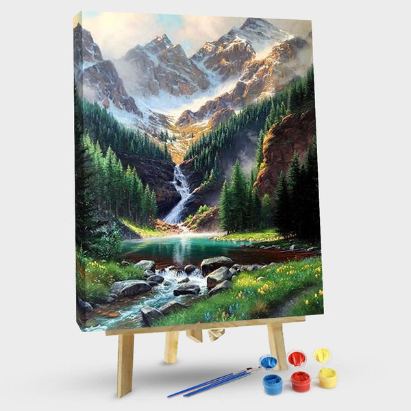 paintingnumberart 16"x20"/40x50cm / Without frame Rocky Mountain Waterfall – Landscape Paint By Number