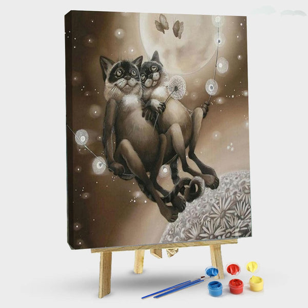 paintingnumberart 16"x20"/40x50cm / Without frame Romantic Cats in space – Animals Paint By Number