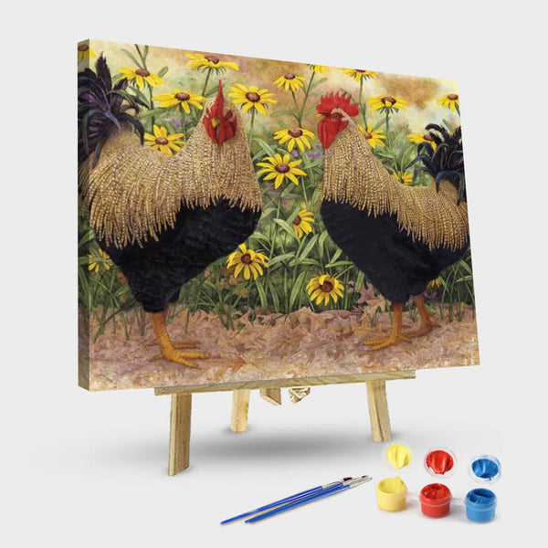 paintingnumberart 16"x20"/40x50cm / Without frame Roosters en Place-Paint by Numbers Kit