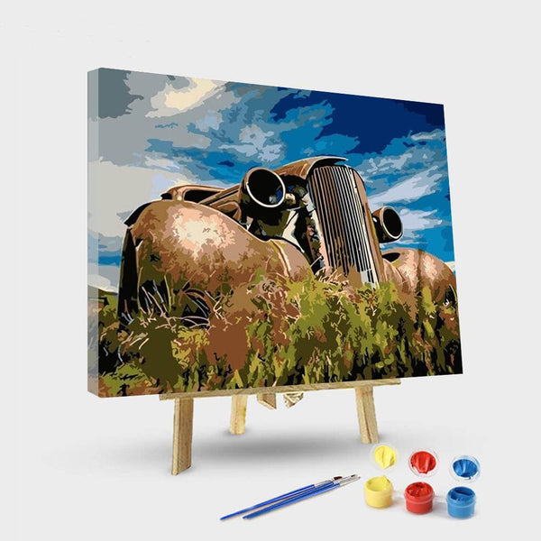 paintingnumberart 16"x20"/40x50cm / Without frame Rusted Old Car – Engines Paint By Number