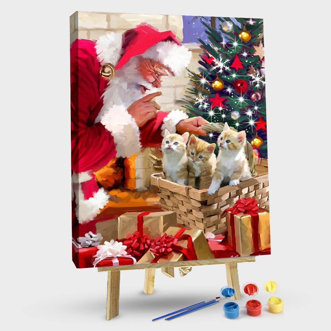 paintingnumberart 16"x20"/40x50cm / Without frame Santa And Kittens-Paint by Numbers Kit