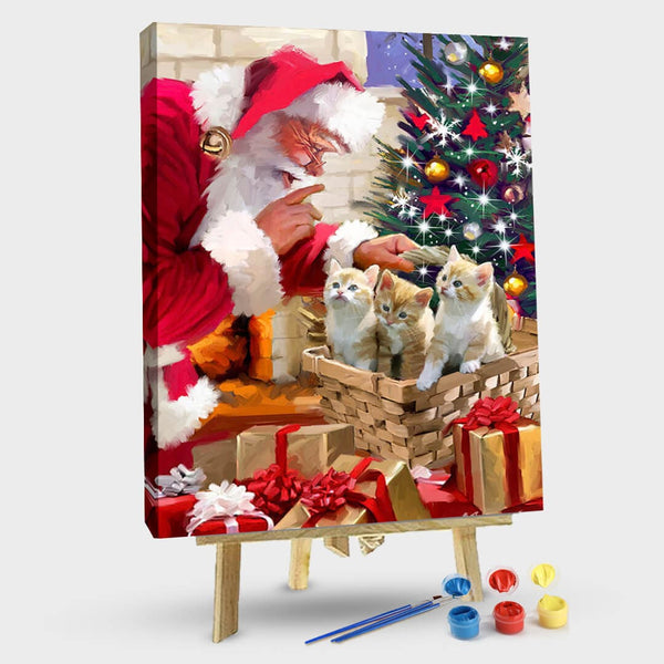 paintingnumberart 16"x20"/40x50cm / Without frame Santa And Kittens-Paint by Numbers Kit